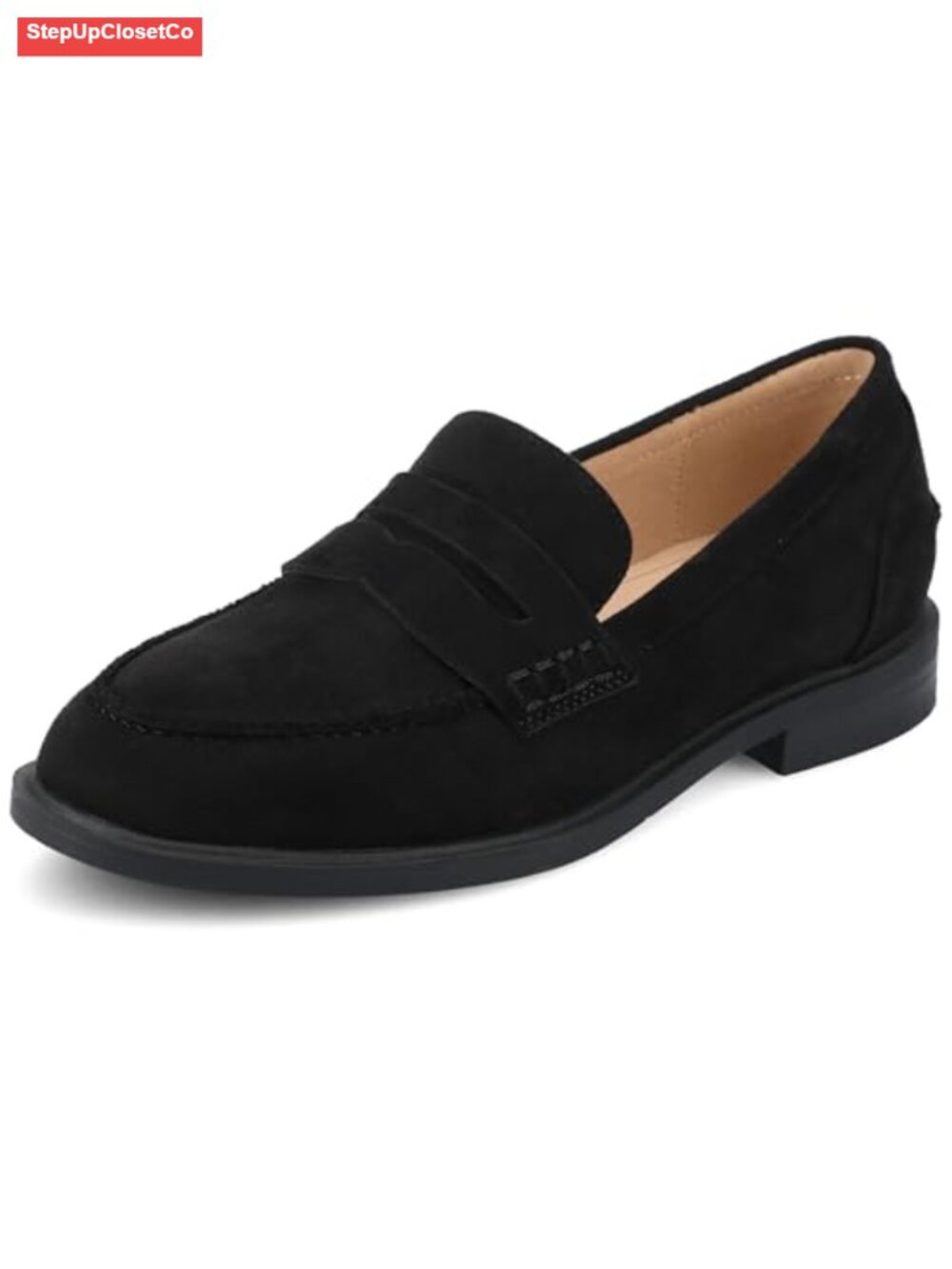 Faux Leather Penny Loafer Block Heel Comfort Insole Pull-On